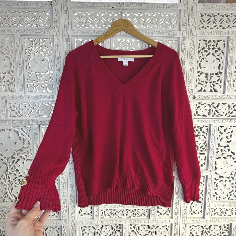 Lilly Pulitzer Kaycee Red V Neck Sweater Sz L Preppy‎ Slouchy Cozy Warm